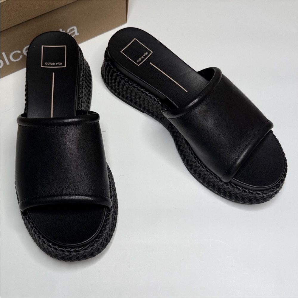 Dolce Vita Black Woven Wimsyn Platform Slide Mules 7.5 - Picture 2 of 10